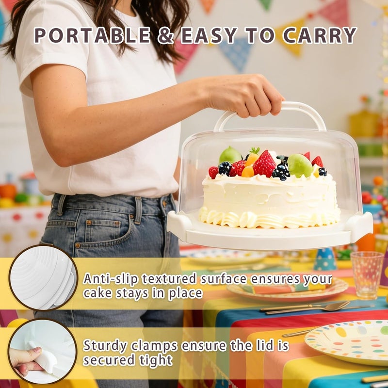 Slomg Plastic Cake Carrier with Lid and Handle, Multipurpose Cake Stand Holder Container for 11 in Cake, Round Cupcake Storage Box Serving Tray with Cover for Bundt Dessert Pie Pizza Eggs Fruit White - Image 5